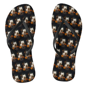 Halloween West Highland White Terrier Pumpkins Flip Flops