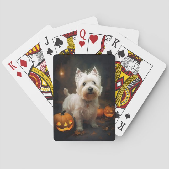 Halloween West Highland White Terrier Pumpkins Playing Cards (Back)
