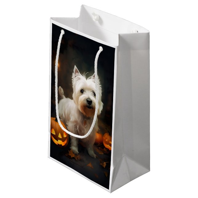 Halloween West Highland White Terrier Pumpkins Small Gift Bag (Front Angled)