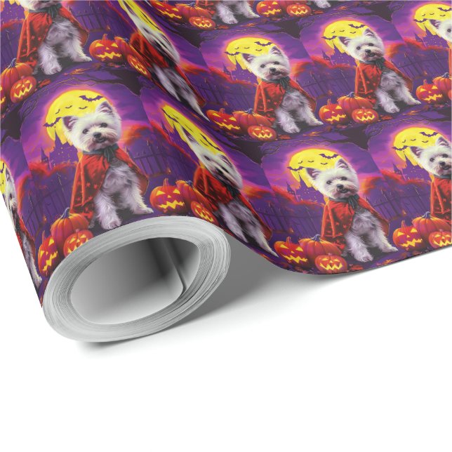 Halloween West Highland White Terrier Scary Wrapping Paper (Roll Corner)