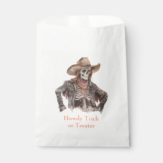 Halloween Western Brown Cowboy Skeleton Favour Bag (Front)