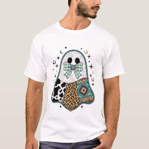 Halloween Western Cowboy Ghost Chequered Bow Horse T-Shirt