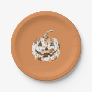 Halloween Western Cowgirl Cowboy Orange Pumpkin Paper Plate