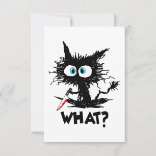 Halloween What- Funny Black Cat with Knife Long Sl Thank You Card