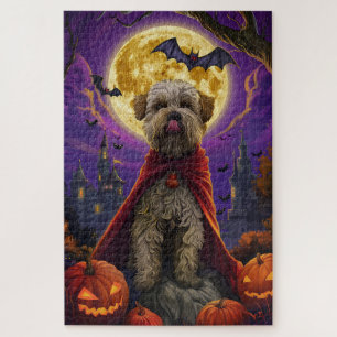 Halloween Wheaten Terrier Vampire Pumpkins Scary Jigsaw Puzzle