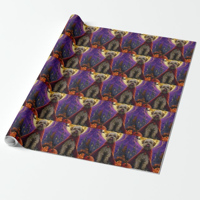 Halloween Wheaten Terrier Vampire Pumpkins Scary Wrapping Paper (Unrolled)