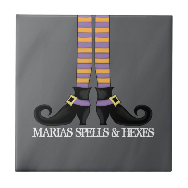 Halloween Whimsical Black Witch Shoes Funny Tile (Front)