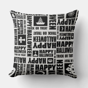 Halloween Whimsical Cool Funny Black Throw Pillow
