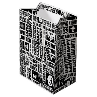 Halloween Whimsical Cool Typography Pattern Black Medium Gift Bag