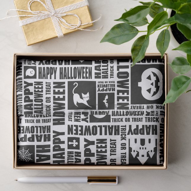 Halloween Whimsical Cool Typography Pattern Black  Tissue Paper (Gift)