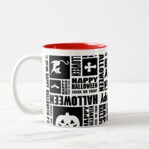 Halloween Whimsical Cool Typography Pattern Black  Two-Tone Coffee Mug