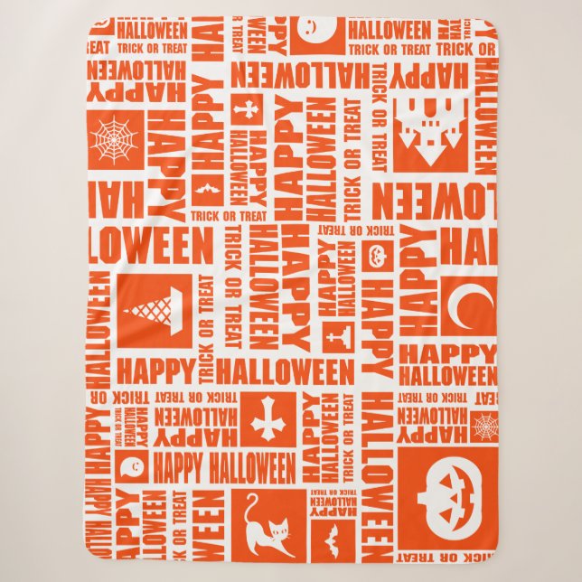 Halloween Whimsical Cool Typography Pattern Orange Sherpa Blanket (Front)