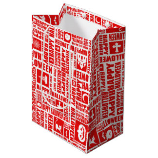 Halloween Whimsical Cool Typography Pattern Red Medium Gift Bag