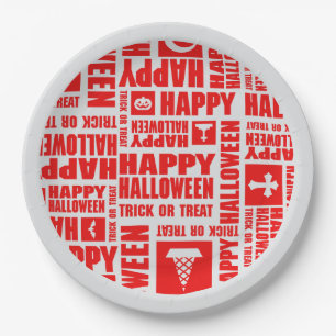 Halloween Whimsical Cool Typography Red Paper Plate