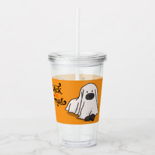 Halloween Whimsical Cute Ghost Dog Orange Acrylic Tumbler