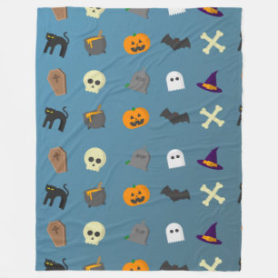 Halloween Whimsical Cute Pattern Bluegray Fleece Blanket