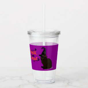 Halloween Whimsical Cute Witch Cat Purple  Acrylic Tumbler