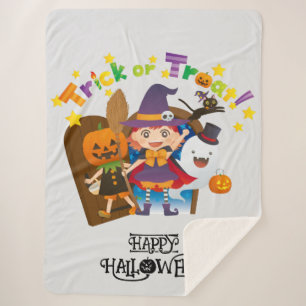 Halloween Whimsical Cute Witch Girl Sherpa Blanket