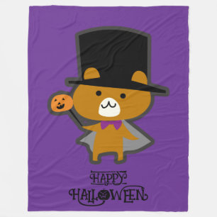 Halloween Whimsical Cute Wizard Bear Purple  Fleece Blanket