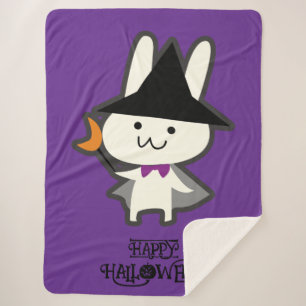 Halloween Whimsical Cute Wizard Rabbit Purple Sherpa Blanket