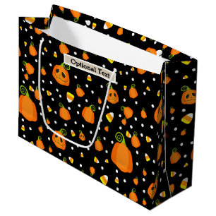 Halloween Whimsical Pumpkins Rustic Kraft Large Gift Bag