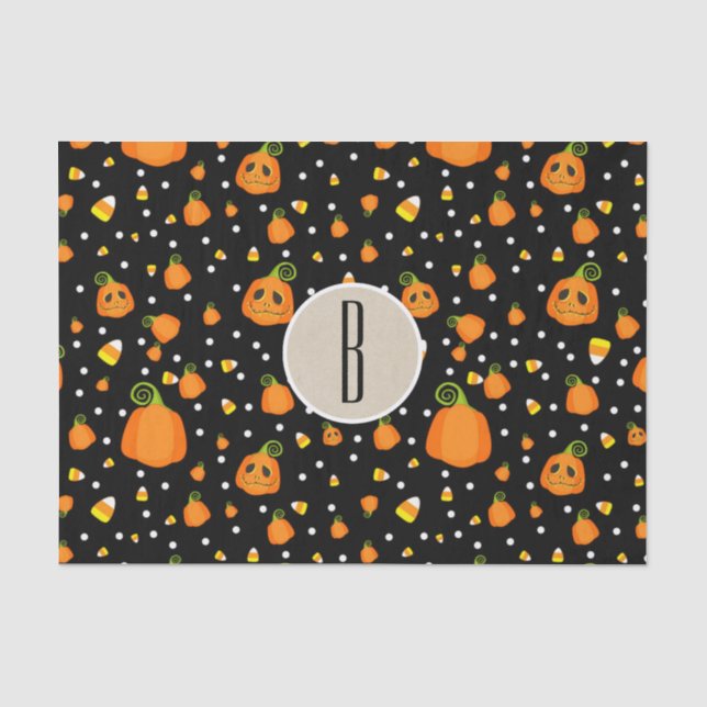 Halloween Whimsical Pumpkins Rustic Kraft Tissue Paper (Front)