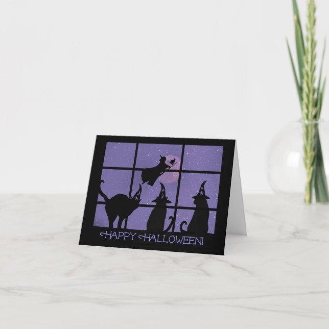 Halloween Whimsical Witchy Cats Card (Front)