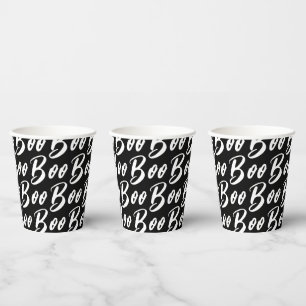 Halloween white boo text pattern paper cups