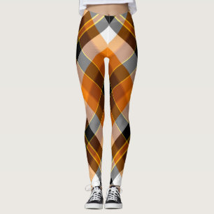 Halloween White, Orange, Yellow & Black Plaid Leggings