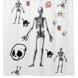 halloween white skeleton shower curtain