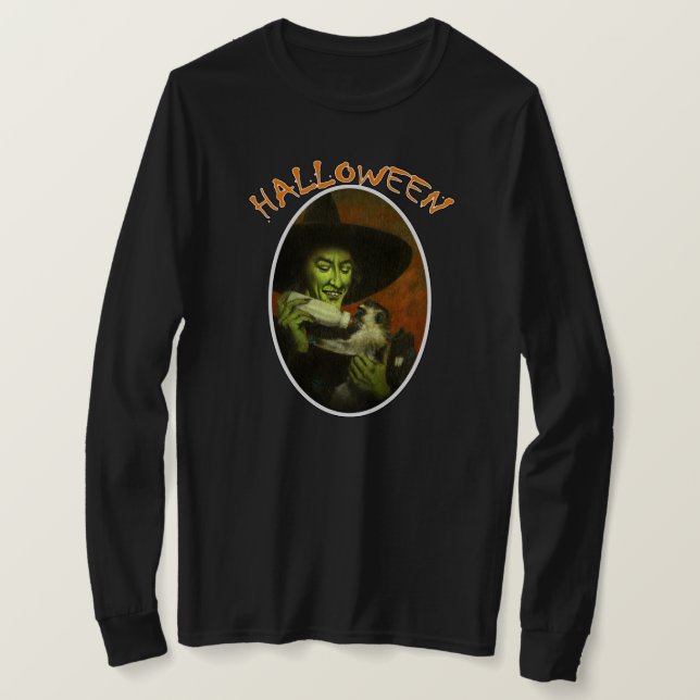 Halloween Wicked Witch And Flying Monkey T-shirt (Design Front)