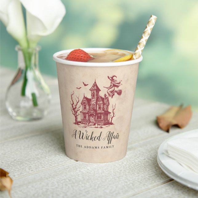 Halloween Wicked Witch Haunted House Vintage Paper Cups (Insitu)