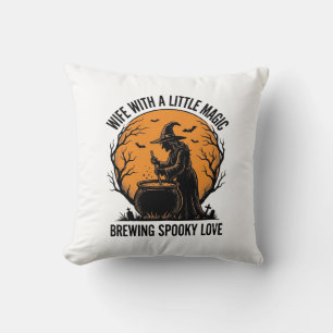 Halloween Wife Shirt Vintage Witch Cauldron Humour Throw Pillow