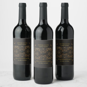 Halloween Wine Bottle Label Gothic Gold Bat