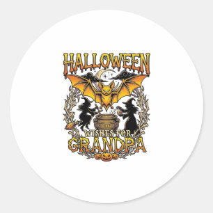 Halloween Wishes Grandpa Bat Witches Cauldron_1 Classic Round Sticker