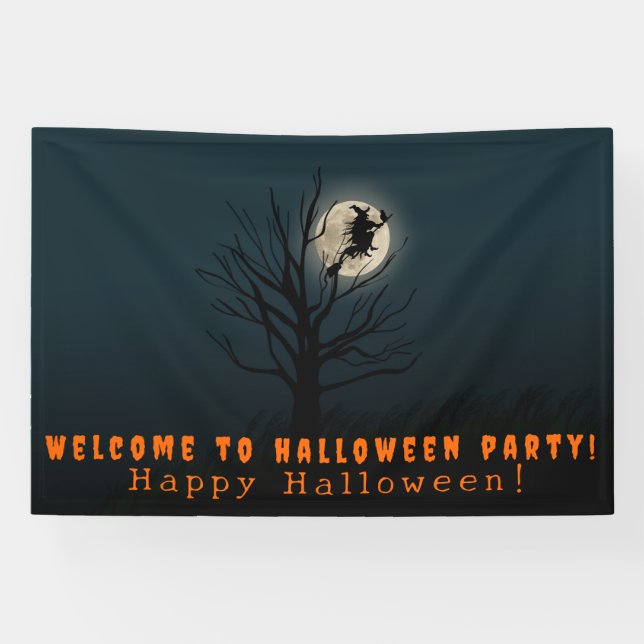Halloween wishes witch moon tree banner (Horizontal)