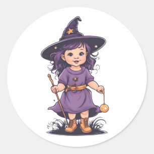 Halloween, witch 16 baby, cute witch, fall holiday classic round sticker