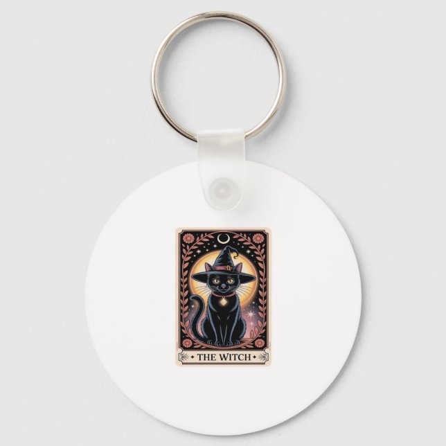 Halloween Witch Aesthetic Cat Lovers Gothic Tarot  Keychain (Front)