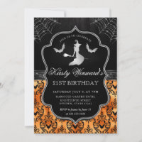 Halloween Witch and Bat Damask 21st Birthday