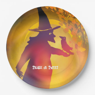 Halloween Witch and Black Bird Trick or Tweet Paper Plate