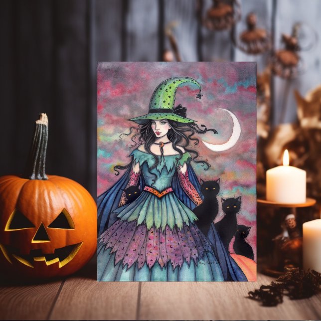 Halloween Witch and Black Cats Molly Harrison Card (Creator Uploaded)