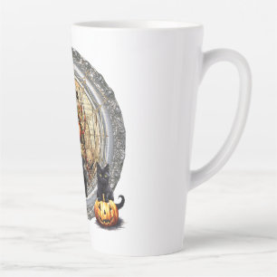 Halloween Witch And Cat Latte Mug