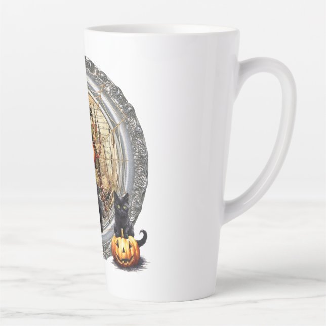 Halloween Witch And Cat Latte Mug (Right)