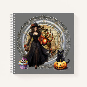 Halloween Witch And Cat Notebook