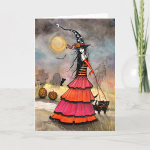Halloween Witch and Cats Graveyard Card
