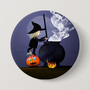 Halloween Witch and Cauldron 3 Inch Round Button