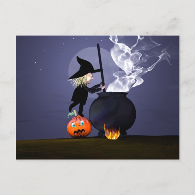 Halloween Witch and Cauldron Postcard (Front)