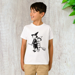 Halloween Witch and Clown Riding Broomstick T-Shirt