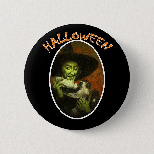 Halloween Witch And Flying Monkey 2 Inch Round Button (Front)