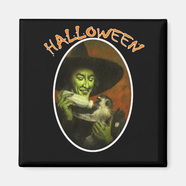 Halloween Witch And Flying Monkey Magnet (Front)